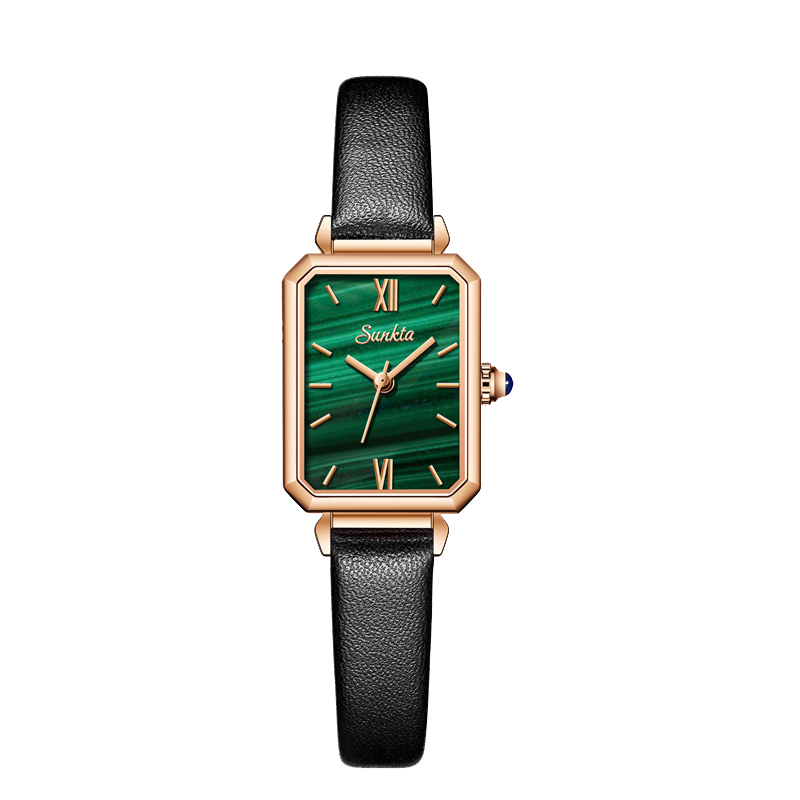 JY21ZQ03-18-SUNKTA进口机芯女士ins风轻奢复古小方盘绿表