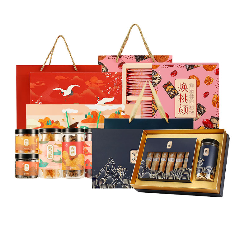 JY22XN21-05-参之源官栈山珍海味礼盒+参之源南朝百参茶饮礼盒 参之源 官栈山海之约甄选大礼包+焕桃颜阿胶固元糕礼盒