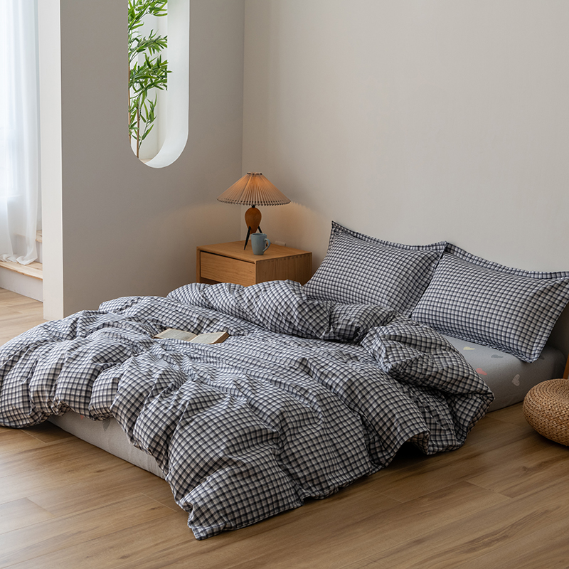 JY23DW05-11无印良品斜纹纯棉四件套-灰小格，货    号：MJ-T2022-103 规    格：被套-200×230cm