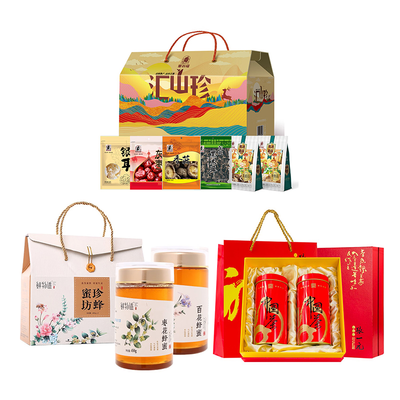 JY2023DZ05鲜物道-珍蜂蜜坊二合一礼盒900g + 塞翁福-汇山珍菌菇礼盒575g 05 张一元 茉莉花茶金福礼盒 300g
