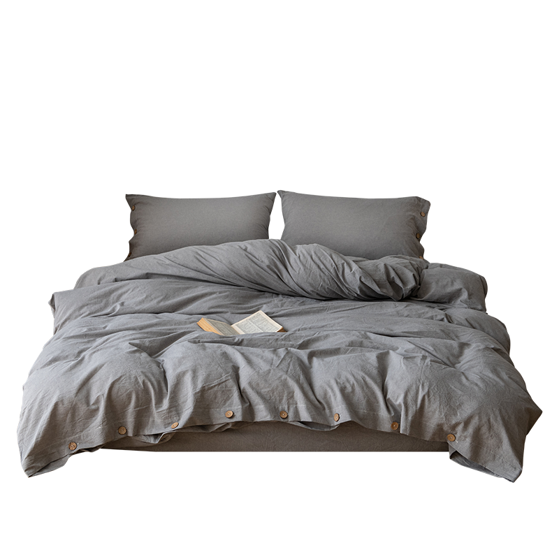 JY2023DZ28，無印“锦品”60S色织纯棉四件套（纽扣款）-木几灰