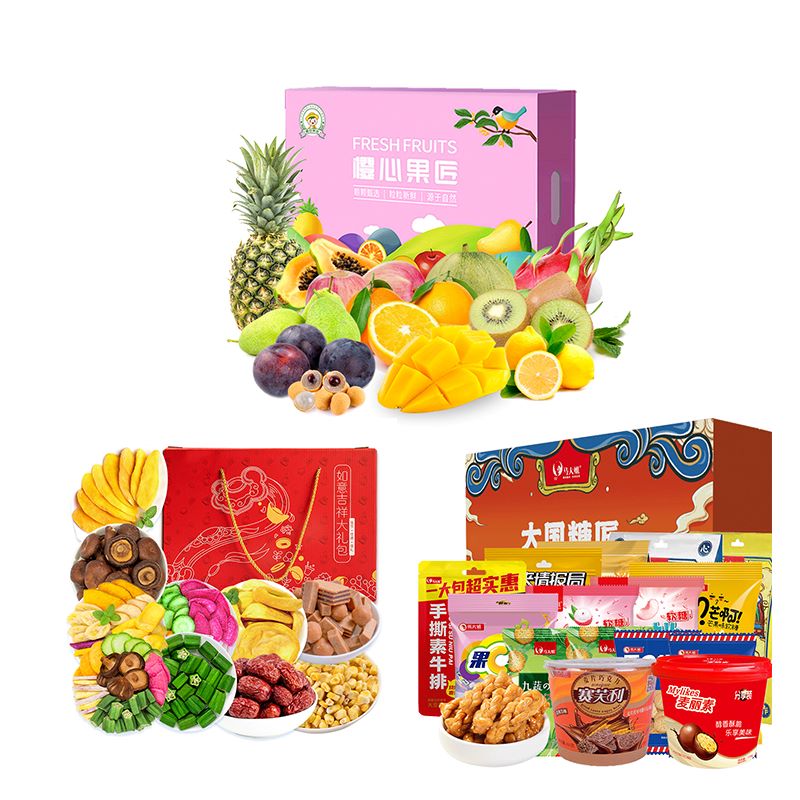 JY23DW08-06，锦钰水果礼盒C款+熊孩子大礼包D款+马大姐大国糖匠C