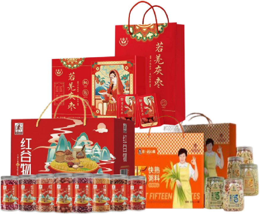 ZQ-05-04（塞翁福·杂粮礼盒2168g（红谷物） +富昌若羌灰枣礼盒 刘大姐·快速杂粮粥礼盒（6罐装））
