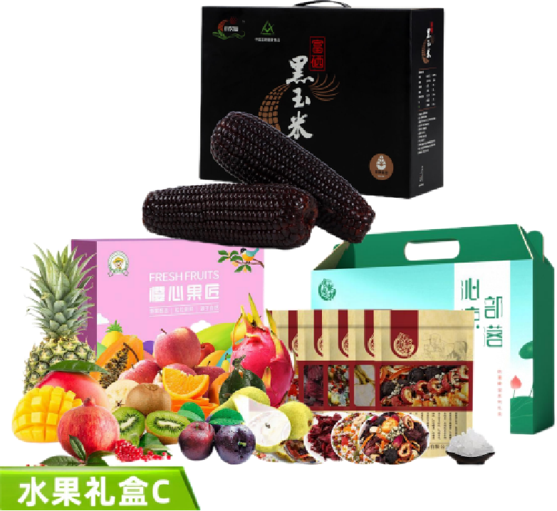 ZQ05-10（锦钰 .水果礼盒C款+沁凉部落-尊爽+富硒黑玉米礼盒装 ×10支装 200克/支