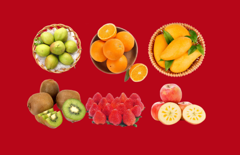 新年组合（香梨5斤+赣南脐橙10斤+海南金煌芒5斤+猕猴桃5斤+草莓2斤+冰糖心苹果4斤））