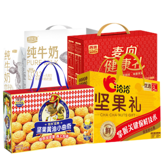 如水/西麦/君乐宝/洽洽  曲奇牛奶燕麦坚果食品组合2.4L+3.33kg